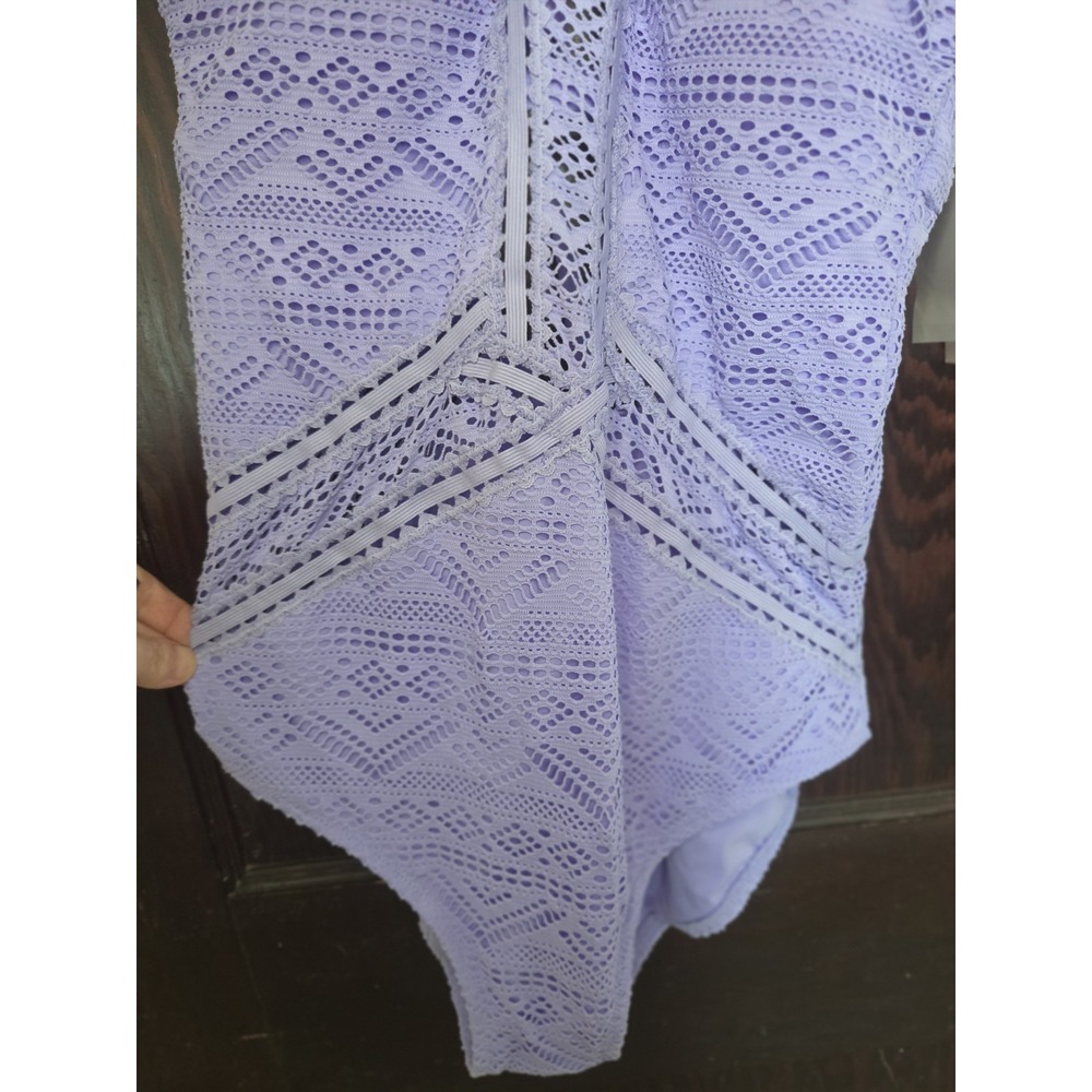 BECCA Color Play Crochet Plunge One Piece Swimsuit Size 14 16 OX Purple NWT - Picture 3 of 16